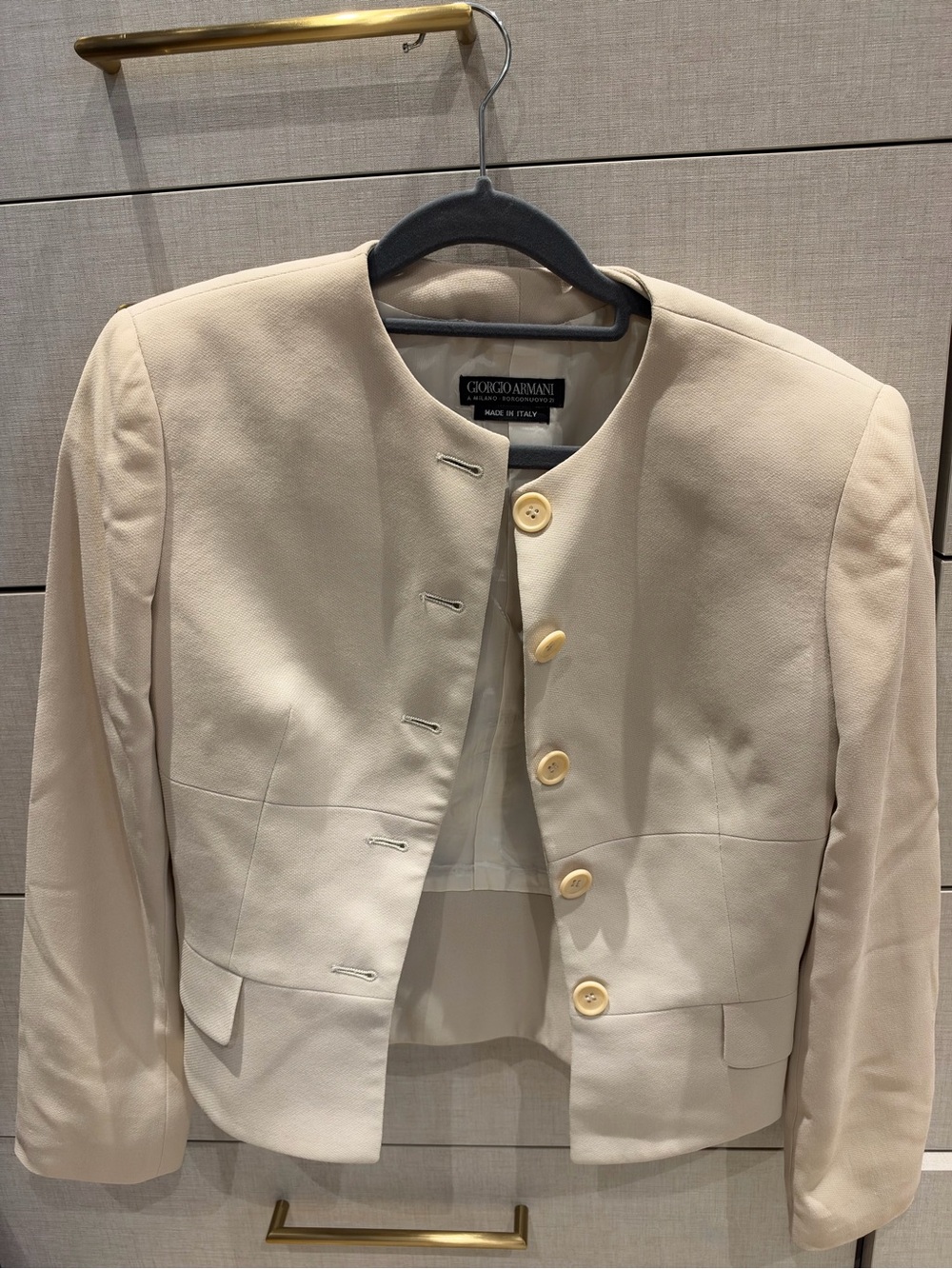 Giorgio Armani Cream Collarless Button-Front Wool Blazer